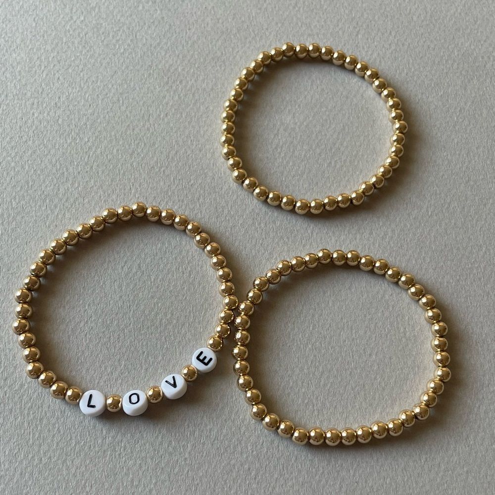 Gold Beaded Bracelets with Love Charm M350